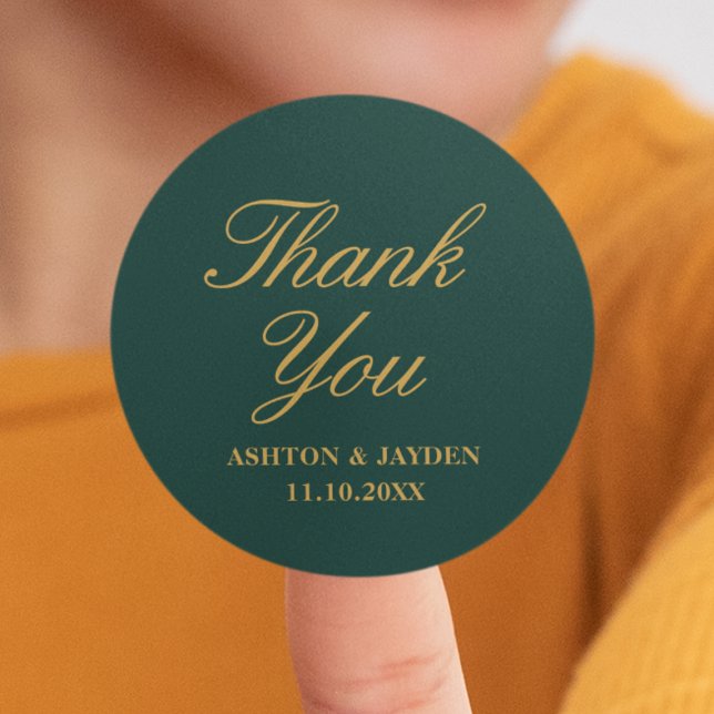 Elegant Emerald Green Gold Wedding Thank You Classic Round Sticker (Elegant Emerald Green Gold Wedding Thank You Classic Round Sticker
)