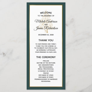 Elegant Emerald Green Gold Winter Holiday Wedding Program