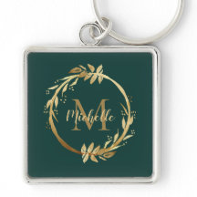 Elegant Emerald Green Gold Wreath Name Monogram