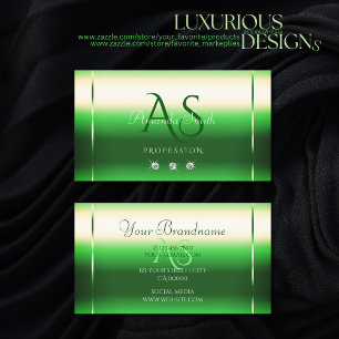 Elegant Emerald Green Gradient Initials Diamonds Business Card