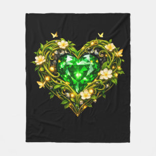 Elegant Emerald Green Heart Fleece Blanket