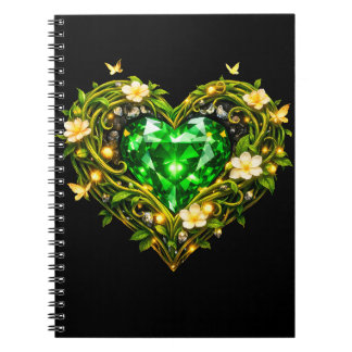 Elegant Emerald Green Heart Luxury Spiral Notebook