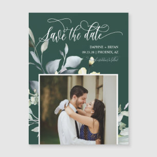 Elegant Emerald Green Leaves Save the Date Magnet