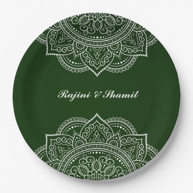 Elegant Emerald Green Mandala Indian Hindu Wedding Paper Plate (Front)