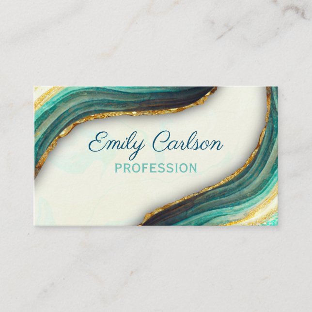 Elegant emerald green marble art faux gold glitter appointment card (Front)