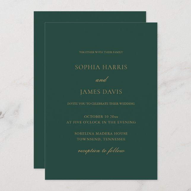 Elegant Emerald Green Minimal Wedding All in One Invitation (Front/Back)