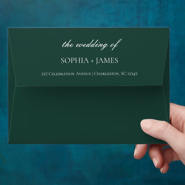 Elegant Emerald Green Minimalist Wedding Envelope (Hand)