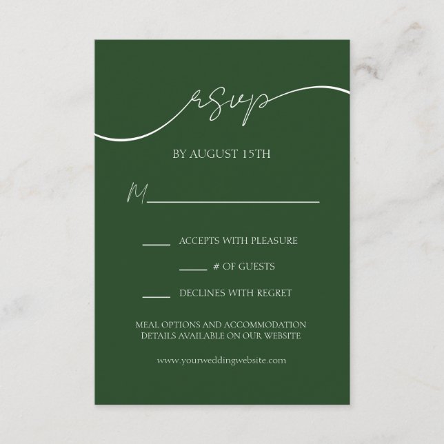 Elegant Emerald Green Modern Script Wedding RSVP Enclosure Card (Front)