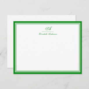 Elegant Emerald Green Monogram Correspondence  Card