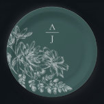 Elegant Emerald Green Monogram Floral Paper Plate<br><div class="desc">Elegant Emerald Green Monogram Floral Paper Plates
Bring modern elegance to your reception with this beautiful plate.</div>