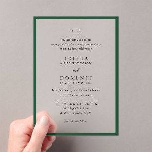 Elegant Emerald Green Monogram Modern Wedding Acrylic Invitations