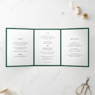 Elegant Emerald Green Monogram Modern Wedding Tri-Fold Invitation