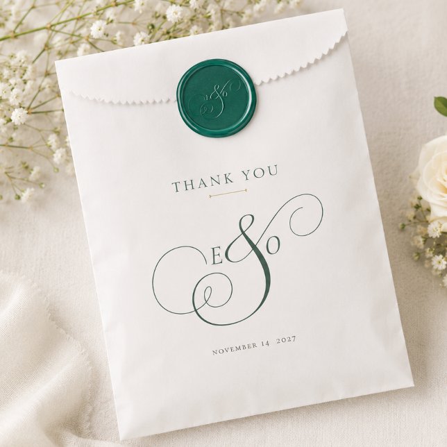 Elegant Emerald Green Monogram Wedding Favour Bag (Elegant Emerald Green Monogram Wedding Favor Bag (seal not included but part of the collection))
