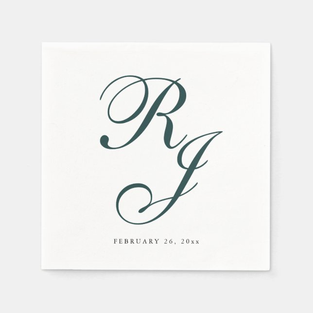 Elegant Emerald Green Monogram Wedding Napkins (Front)