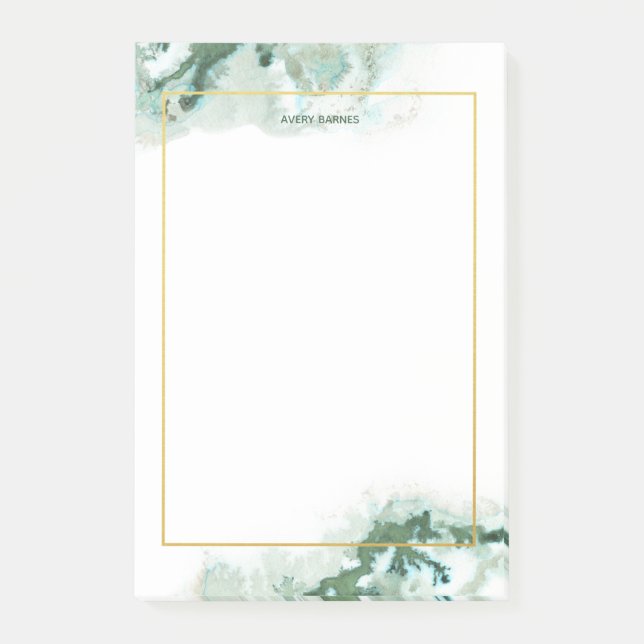 Elegant Emerald Green Ombre Marble Personalised Post-it Notes (Front)