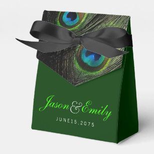 Elegant Emerald Green Peacock Wedding Favour Box