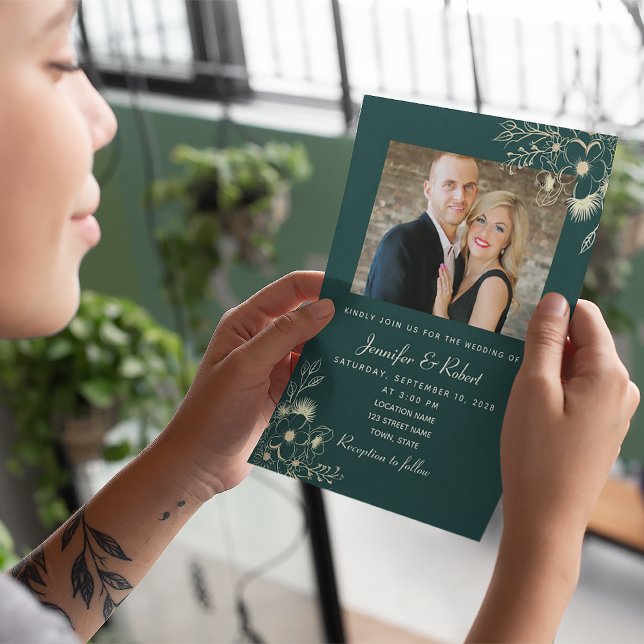 Elegant Emerald Green Photo Wedding Invitation (Creator Uploaded)