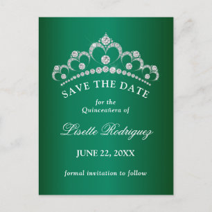 Elegant Emerald Green Quinceanera Save The Date Postcard