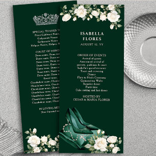 Elegant Emerald Green Quinceanera Tiara and Roses Program