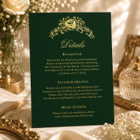 Elegant Emerald Green Regency Wedding Details Card