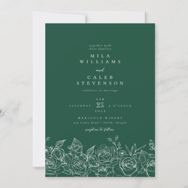 Elegant Emerald Green Rose Floral Wedding Invitati Invitation (Front)
