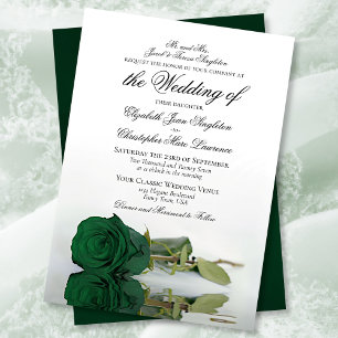 Elegant Emerald Green Rose Formal Wedding Invitation