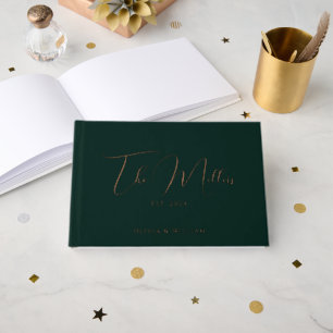 Elegant Emerald Green & Rose Gold Wedding Foil Guest Book