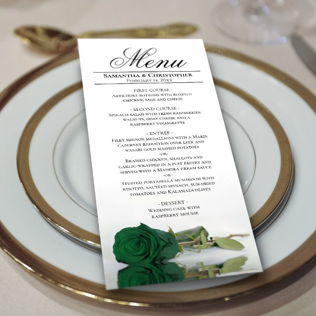 Elegant Emerald Green Rose Reflections Wedding Menu (Creator Uploaded)