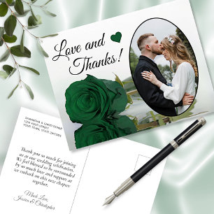 Elegant Emerald Green Rose Wedding Love & Thanks Postcard