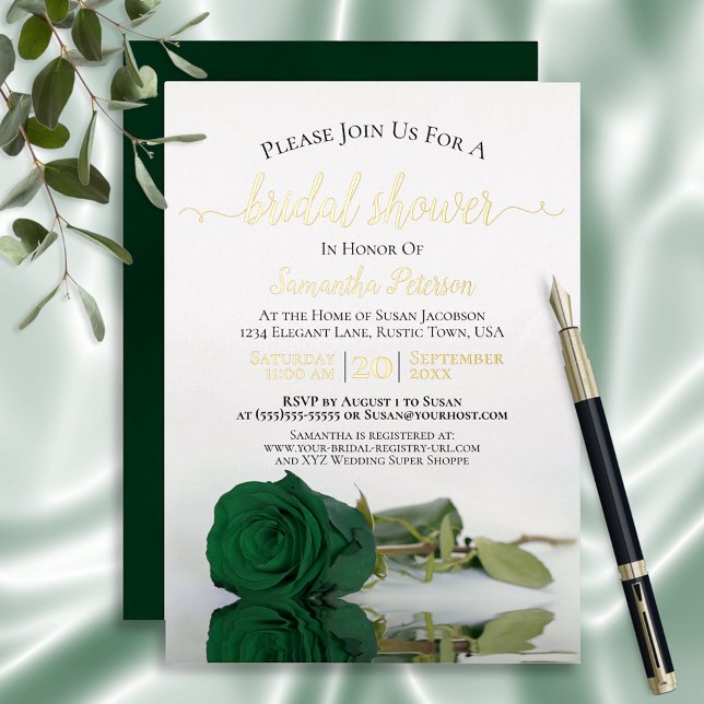 Elegant Emerald Green Rose with Gold Bridal Shower (Creator Uploaded)