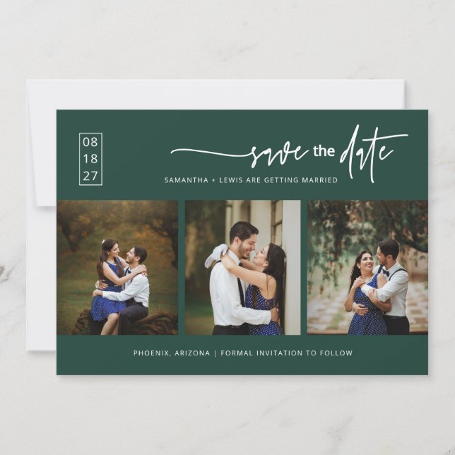 Elegant Emerald Green Save the Date QR Code Photo Invitation (Front)