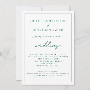  Elegant Emerald Green Script QR Code Wedding  Invitation