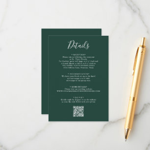 Elegant Emerald Green Script Wedding QR Code Enclosure Card