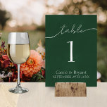Elegant Emerald Green Script Wedding Table Number<br><div class="desc">Elegant Emerald Green Script Wedding Table Number sign to create a fun modern table setting for a classic wedding. Personalise it on the front and back.</div>