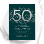 Elegant Emerald Green Silver 50th Birthday Invitation<br><div class="desc">Elegant emerald green silver 50th birthday party invitation. Customisable modern feminine design featuring roses botanical accents and faux glitter silver. Simple floral invite card perfect for a stylish female bday celebration. Personalise with your own details. Printed Zazzle invitations or instant download digital printable template.</div>