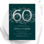 Elegant Emerald Green Silver 60th Birthday Invitation<br><div class="desc">Elegant emerald green silver 60th birthday party invitation. Customisable modern feminine design featuring roses botanical accents and faux glitter silver. Simple floral invite card perfect for a stylish female bday celebration. Personalise with your own details. Printed Zazzle invitations or instant download digital printable template.</div>