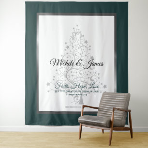 Elegant Emerald Green Silver Winter Wedding Tapestry