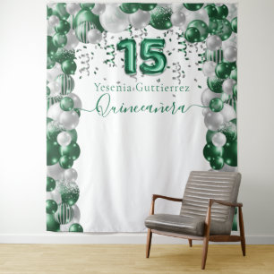 Elegant Emerald Green Sparkle Quinceañera Balloon Tapestry