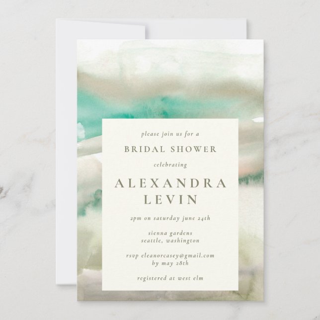 Elegant Emerald Green Watercolor Bridal Shower Invitation (Front)