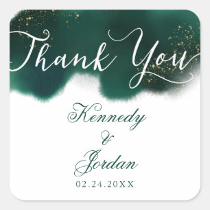 Elegant Emerald Green Watercolor Ombre Wedding Square Sticker
