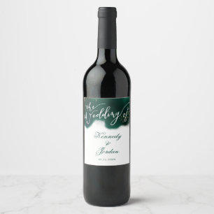 Elegant Emerald Green Watercolor Ombre Wedding Wine Label