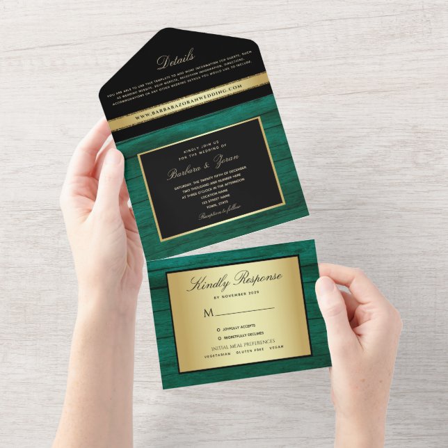 Elegant Emerald Green Wedding All In One Invitation (Tearaway)