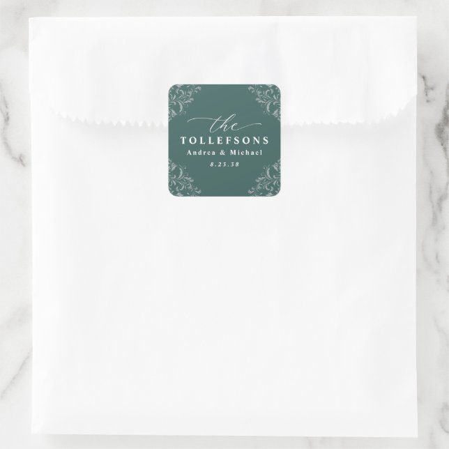 Elegant Emerald Green Wedding Classic Square Square Sticker (Bag)