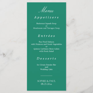 Elegant Emerald Green Wedding Menu