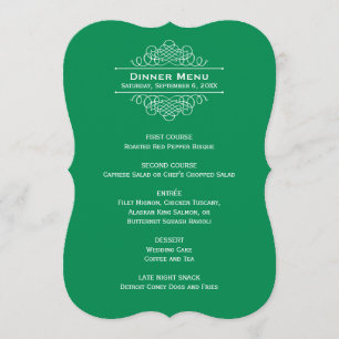 Elegant Emerald Green Wedding Monogram Dinner Menu