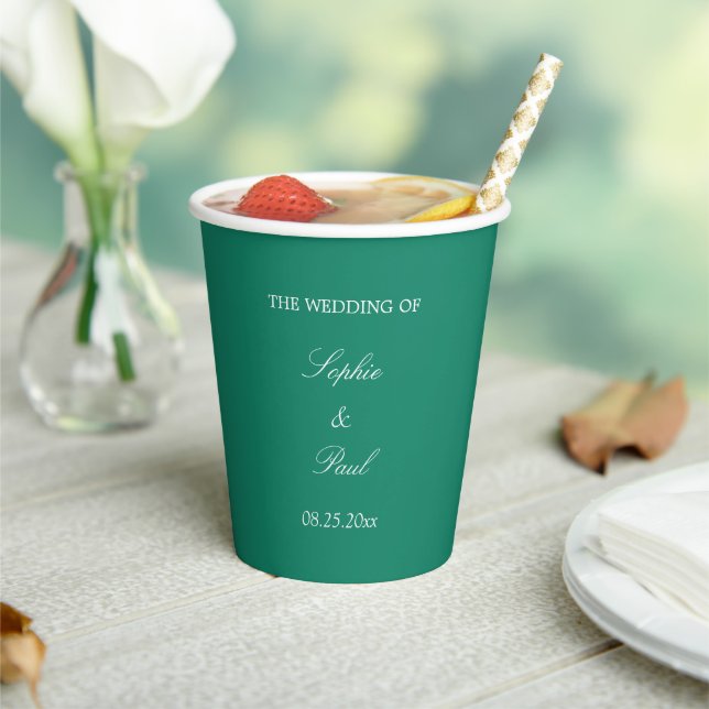Elegant Emerald Green Wedding Paper Cups (Insitu)