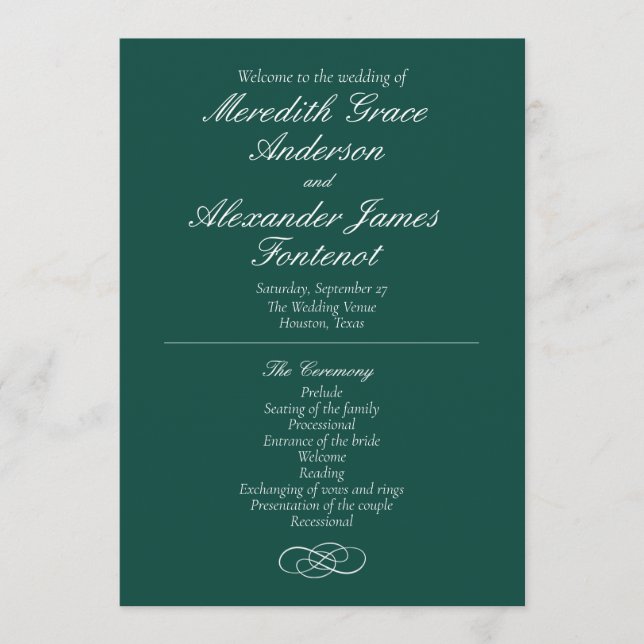 Elegant Emerald Green Wedding Program (Front)
