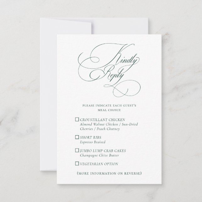 Elegant Emerald Green Wedding QR Code Meals RSVP Card (Front)