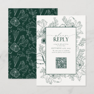 Elegant Emerald Green Wedding QR Code Please Reply RSVP Card