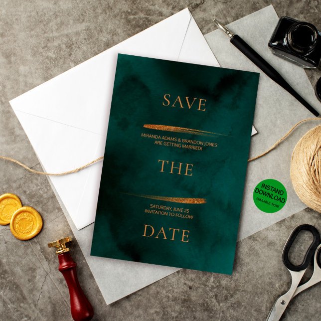 Elegant Emerald Green Wedding Save the Date Invitation (Creator Uploaded)